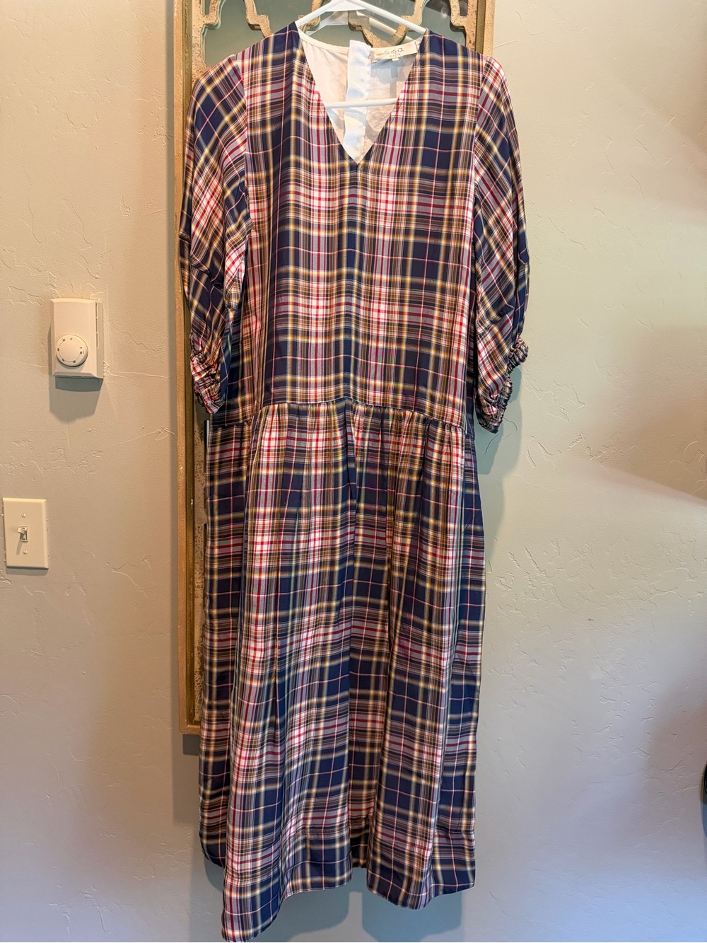 Sea New York Plaid Midi Dress in Navy, Pink and Yellow